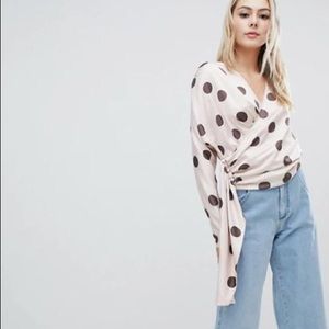 ASOS Satin Drape Dot Print Blouse